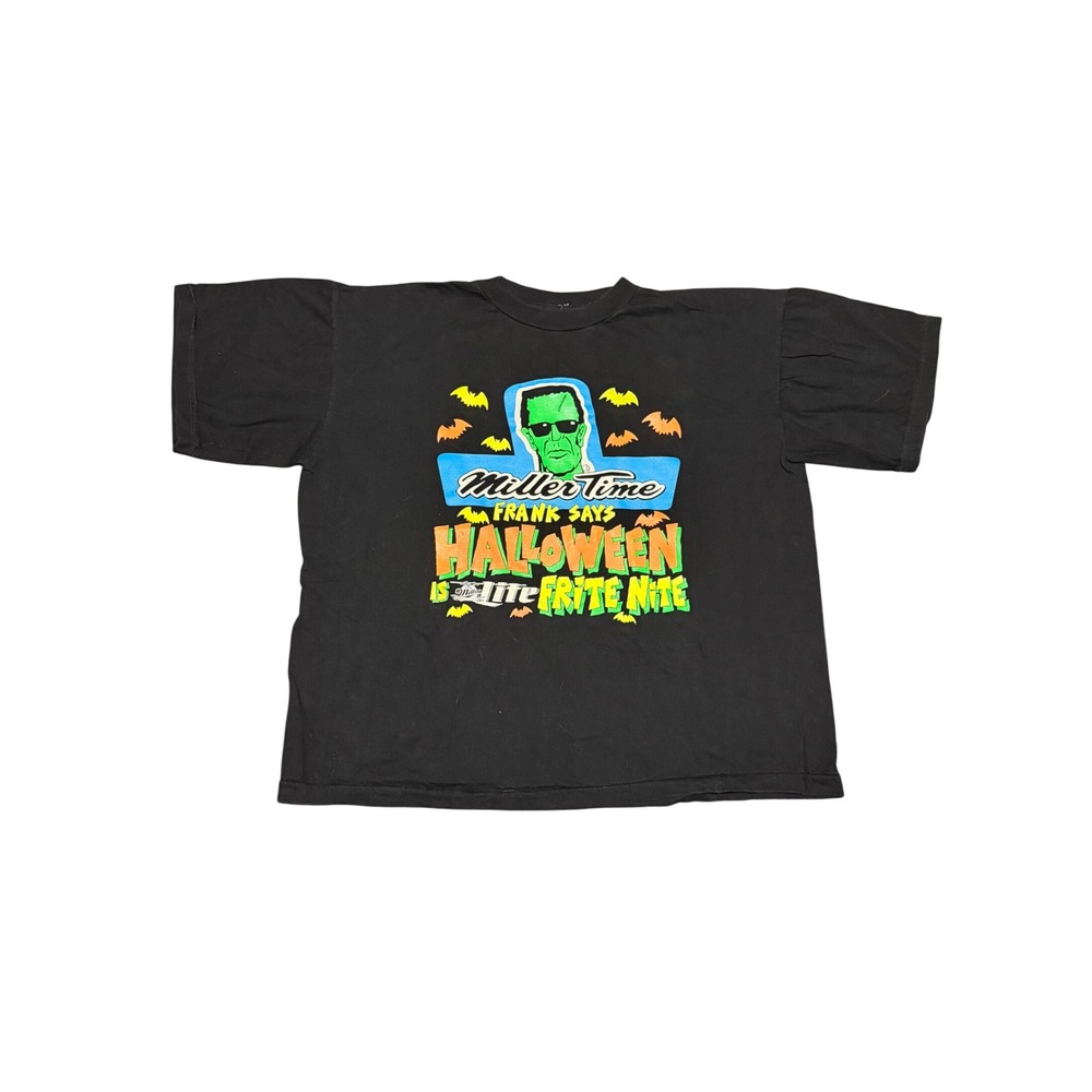 Vintage Miller Lite Halloween Frankenstein Frite Nite Shirt XL Accord Black 90s